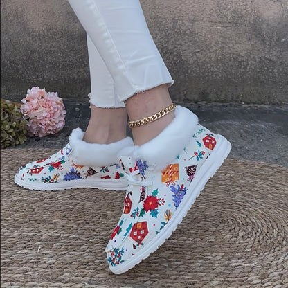 Women's Canvas Furry Loafers for Christmas