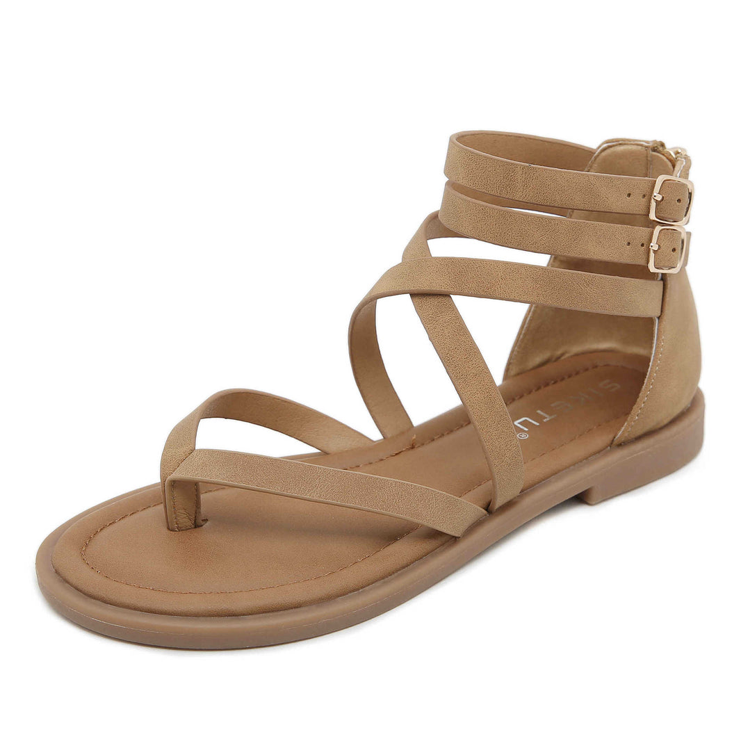 Stud Braided Ankle-Strap Sandals - SIKETU