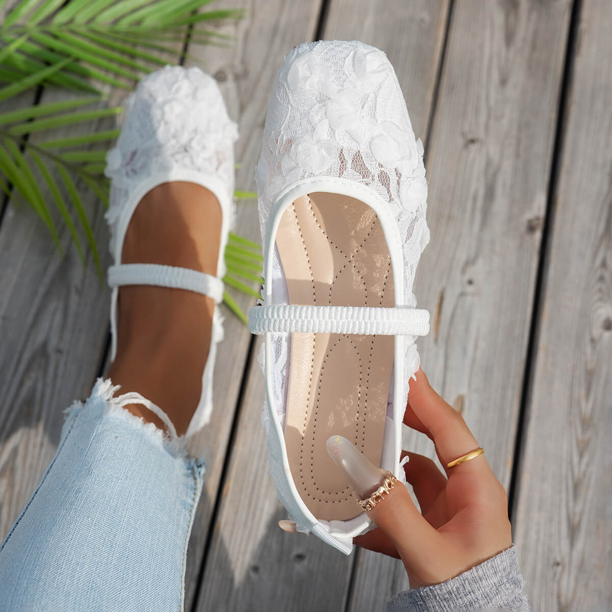 Lace Rose Floral Ballet Flats