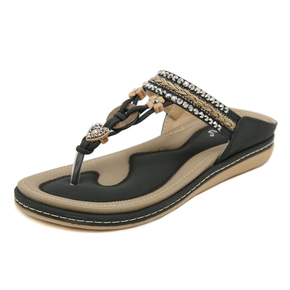 SIKETU | Bohemian Flip Flops With Beads and Rhinestones