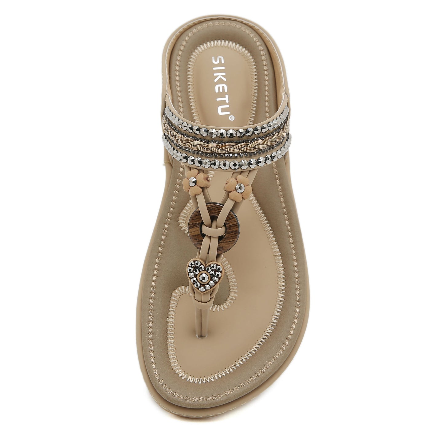 SIKETU | Bohemian Flip Flops With Beads and Rhinestones