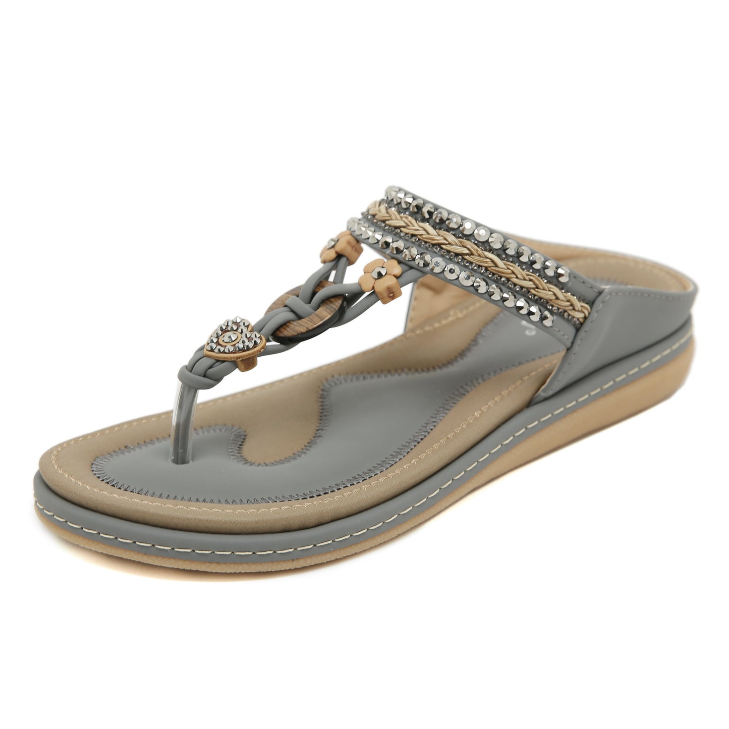 SIKETU | Bohemian Flip Flops With Beads and Rhinestones
