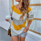 Color Block Striped Round Neck Knit Jumper Sweater