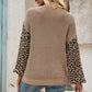 V-Neck Knit Tie-Front Leopard Print Jumper Sweater