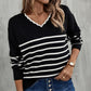 Ladies V-Neck Striped Knit Jumper Sweater