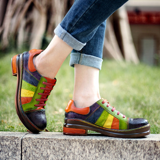 Retro Hand-polished Rainbow Flat Shoes