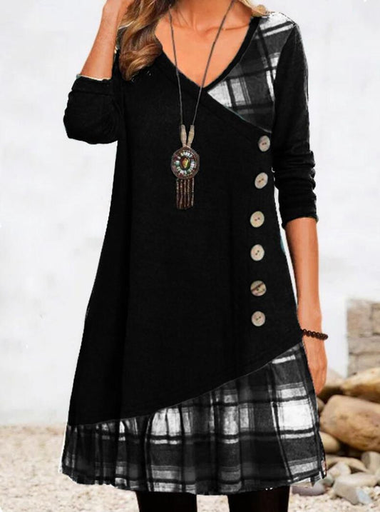 Autumn Casual Patchwork Long sleeve Dress Retro Style Dresses