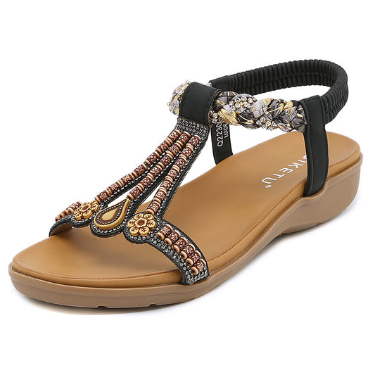 Bohemian Beaded Rhinestone Slingback Sandals
