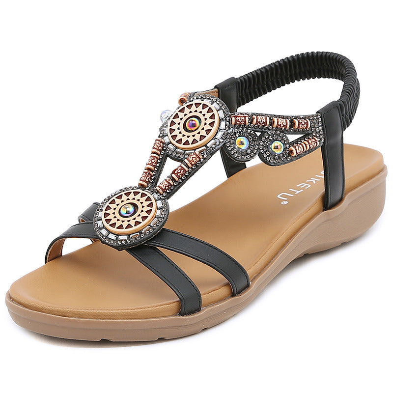 Bohemian Flat Sandals With Elastic Strap