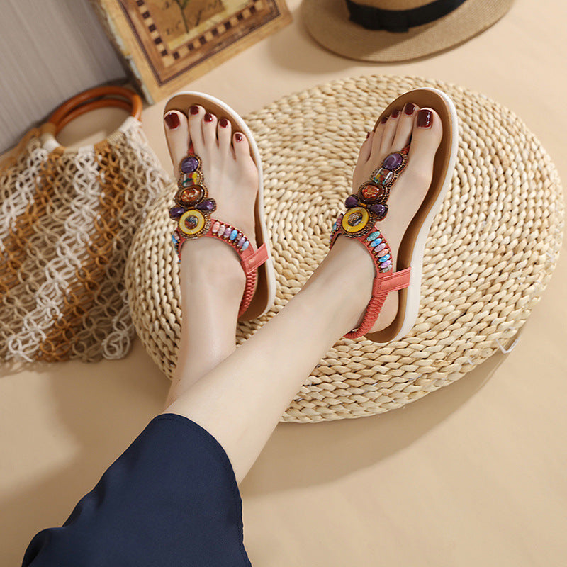 Bohemian Slingback Flip Flops With Beads