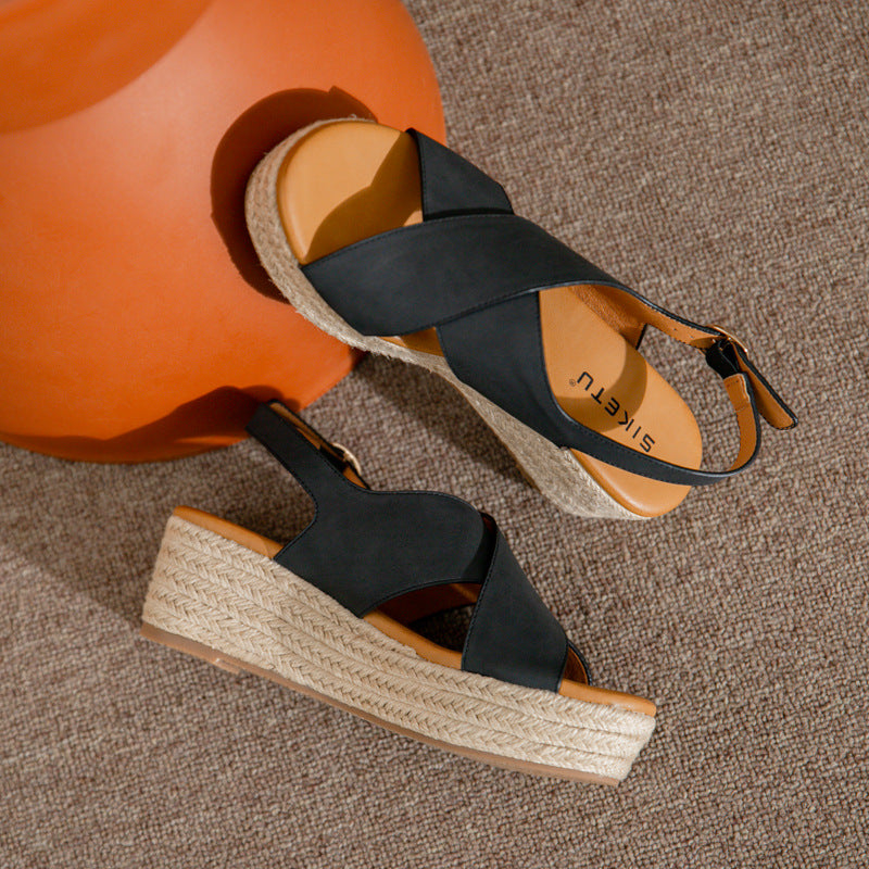 Boho Platform Cross Espadrille Sandals