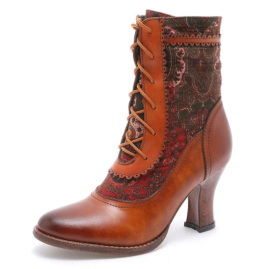 Brogues Handmade Leather High-heel Boots