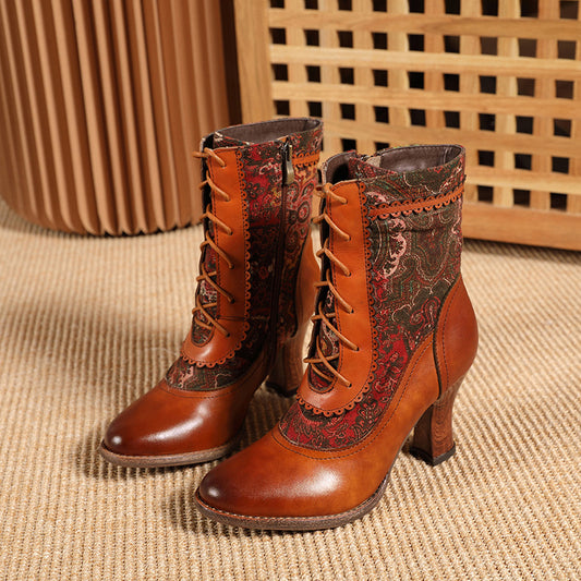 Brogues Handmade Leather High-heel Boots