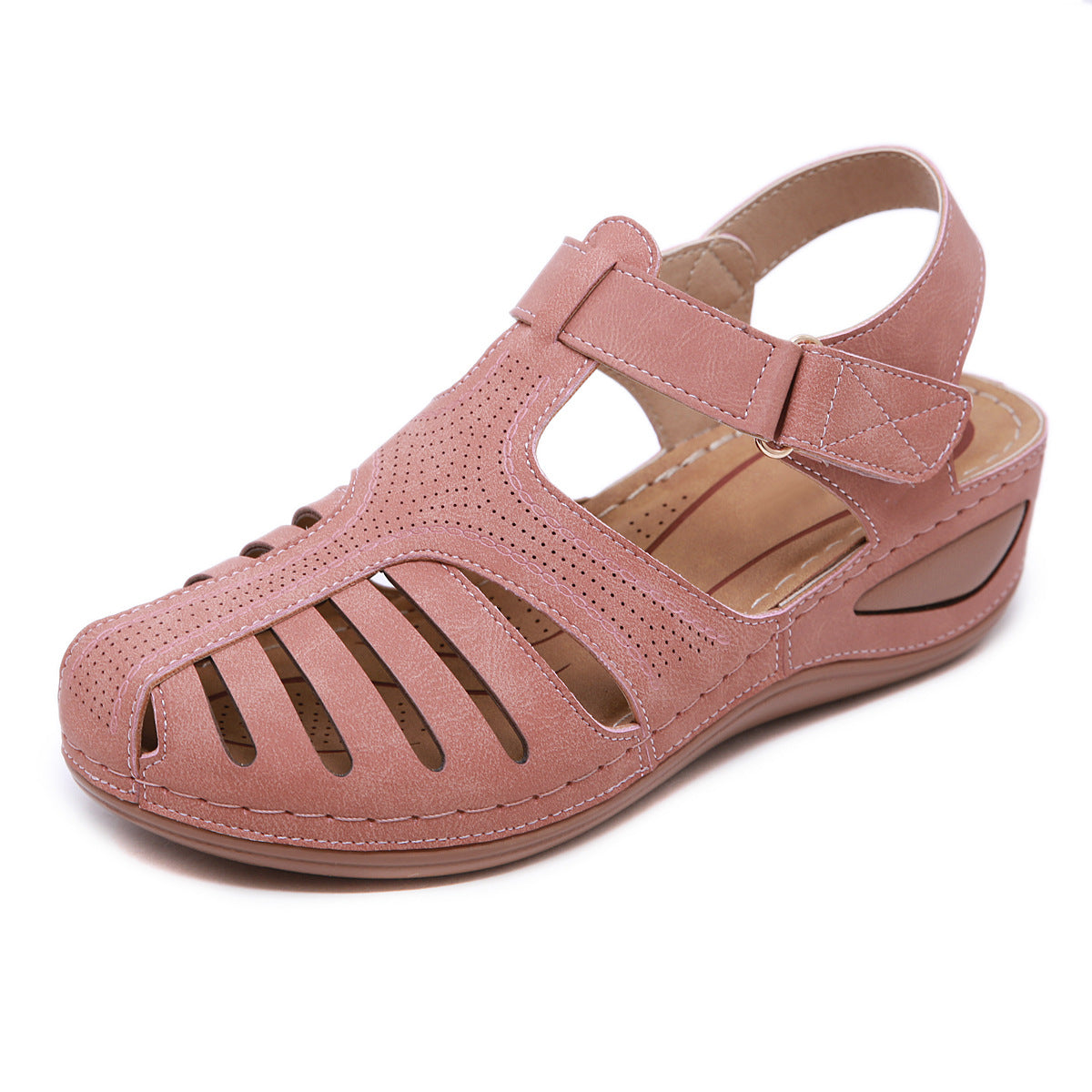 Closed Toe Velcro Wedge Sandals Pink