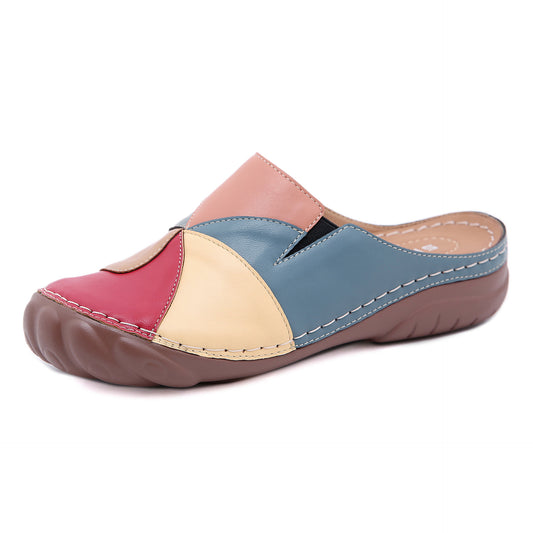 Color Block Flat Mules Wide Toe Box Shoes