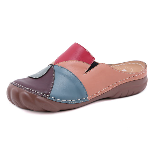 Color Block Flat Mules Wide Toe Box Shoes