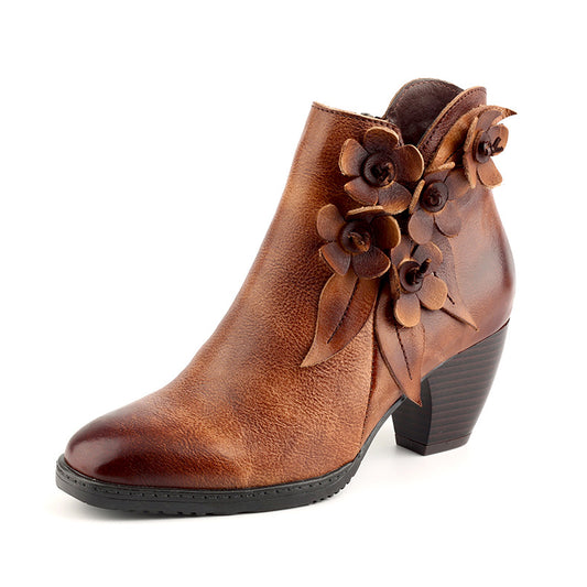 Comfy Vintage Handmade Floral Ankle Leather Boots