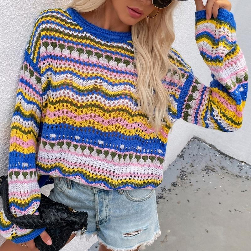 Round Neck Rainbow Crochet Sweater Jumpers