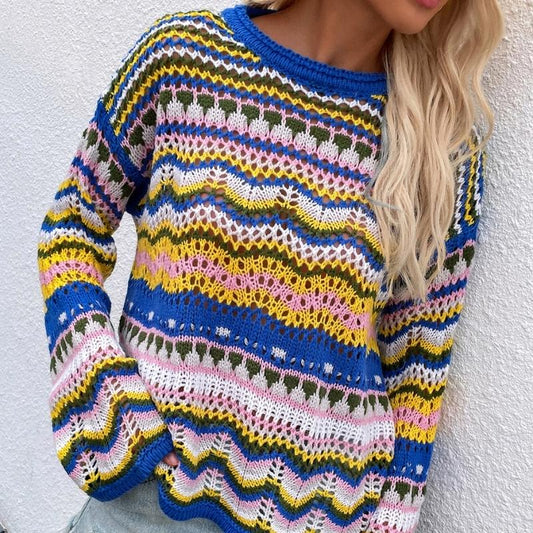 Round Neck Rainbow Crochet Sweater Jumpers