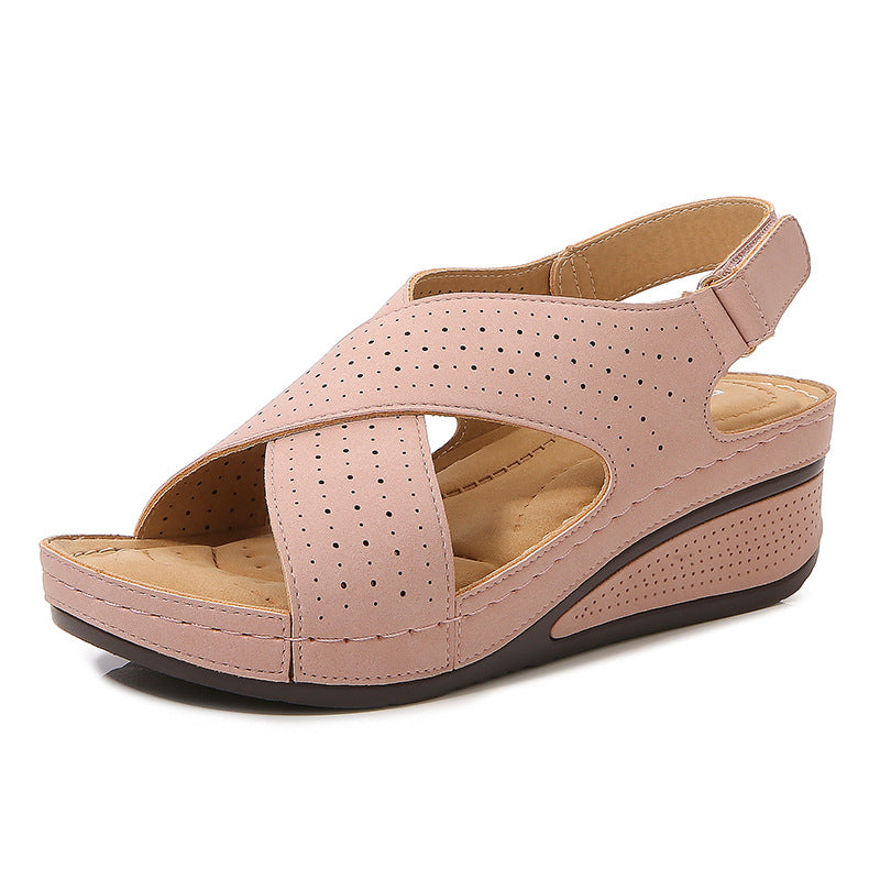 Cross-Band Wedge Perforated Sandals