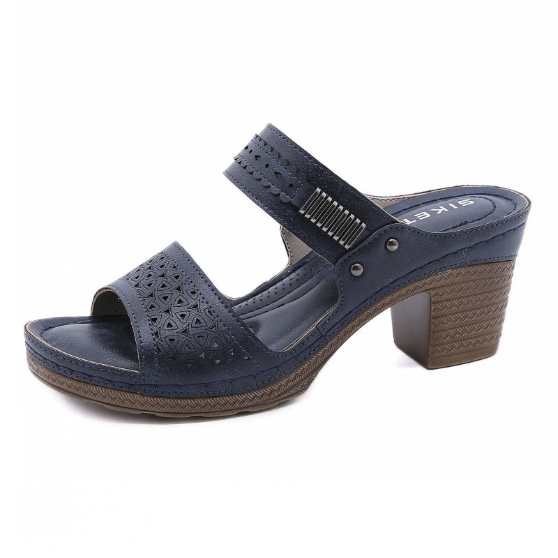Double-strap Block-heel Sandals for Ladies
