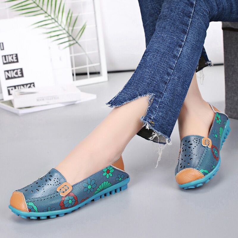 Easy To Put On Perforated Loafers For Pregnant Women Seniors