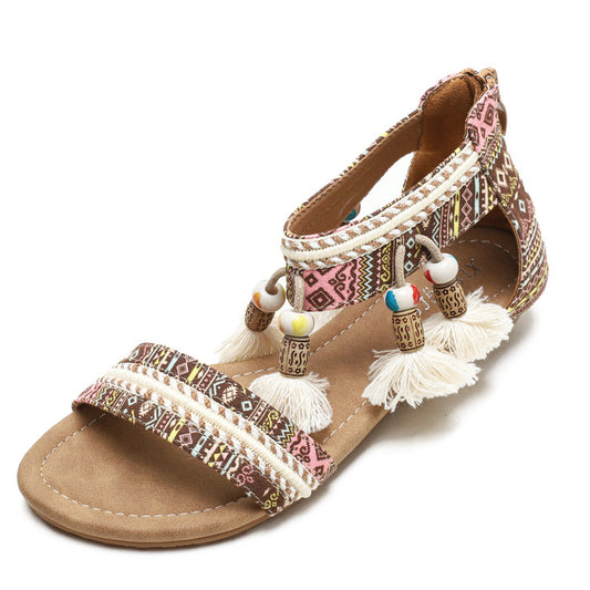 Flat Bohemian Ankle Strap Tassels Sandals