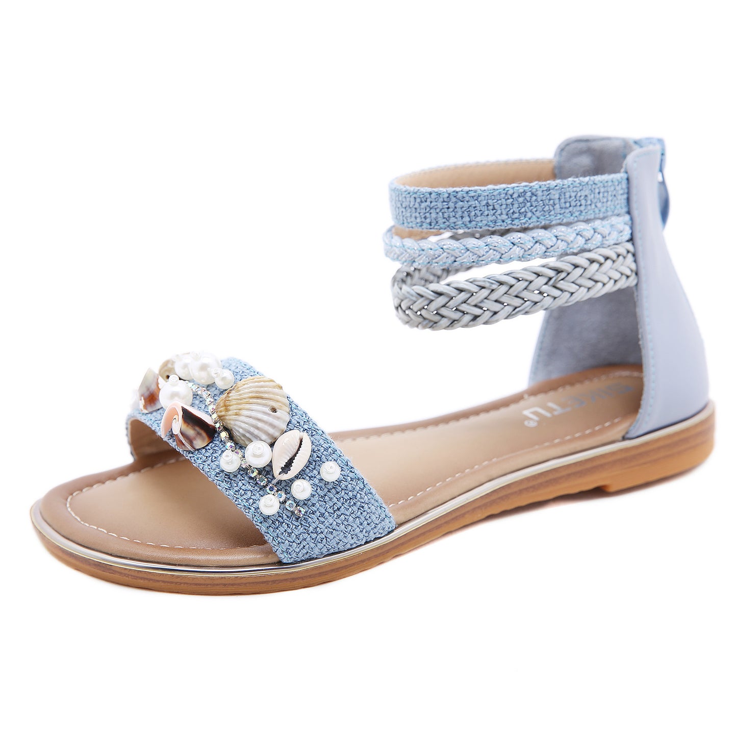 Flat Bohemian Sandals With Beads and Shell