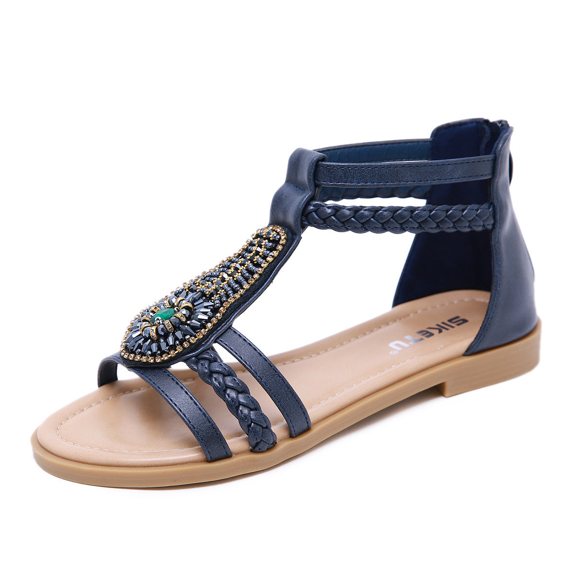 Flat Gladiator Sandals With Beads