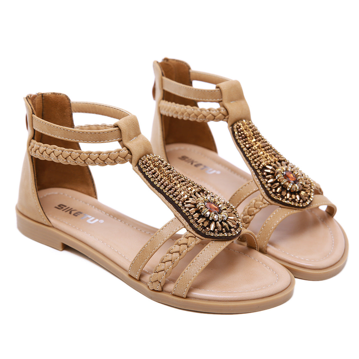 Flat Gladiator Sandals With Beads