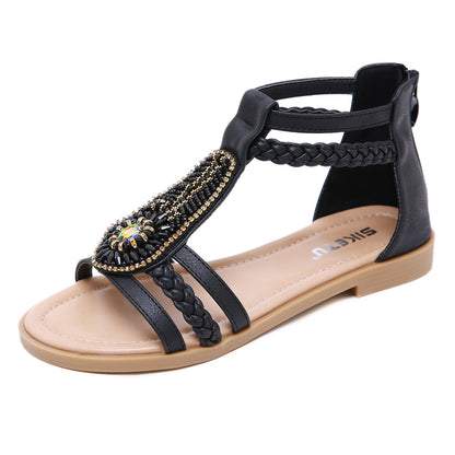 Flat Gladiator Sandals With Beads