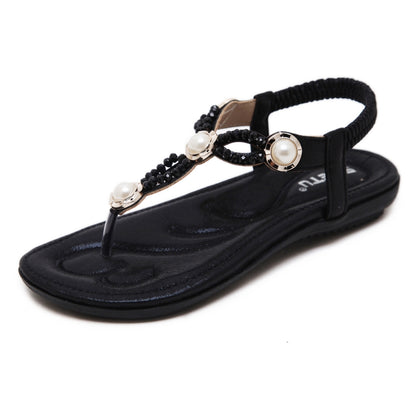 Flat Rhinestone Beach Flip Flops for Ladies