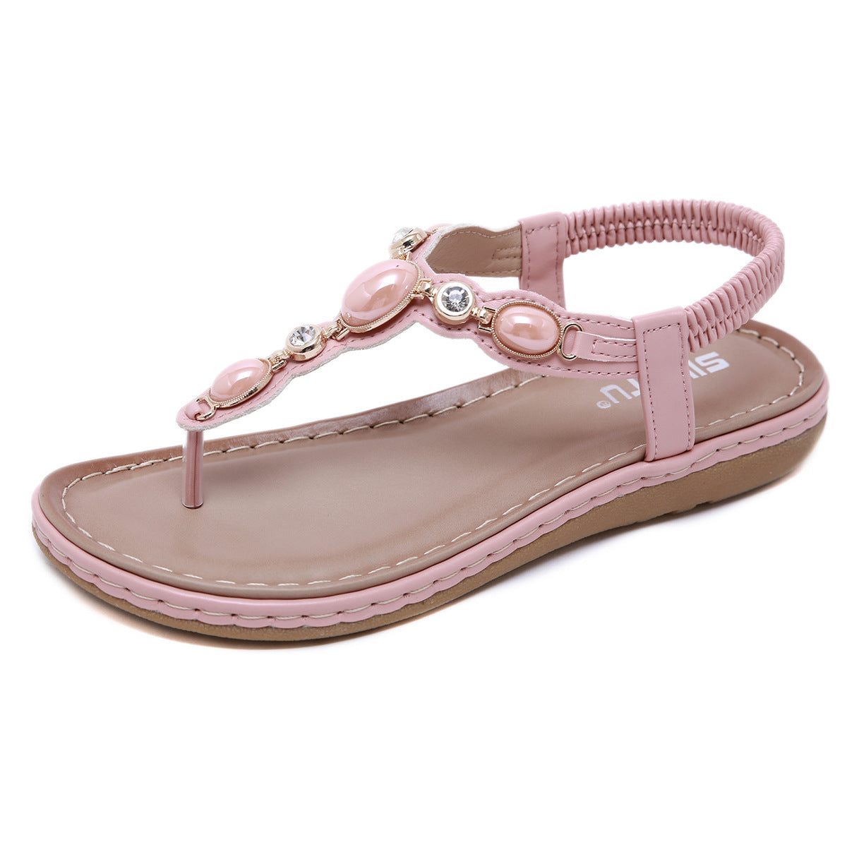 Flat Rhinestone Beach Sandals for Ladies