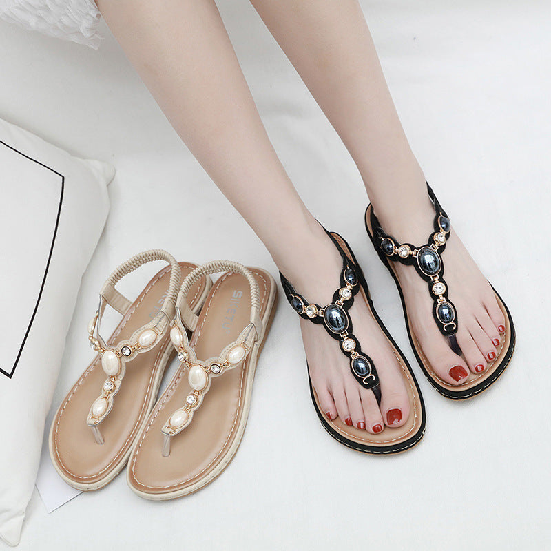 Flat Rhinestone Beach Sandals for Ladies