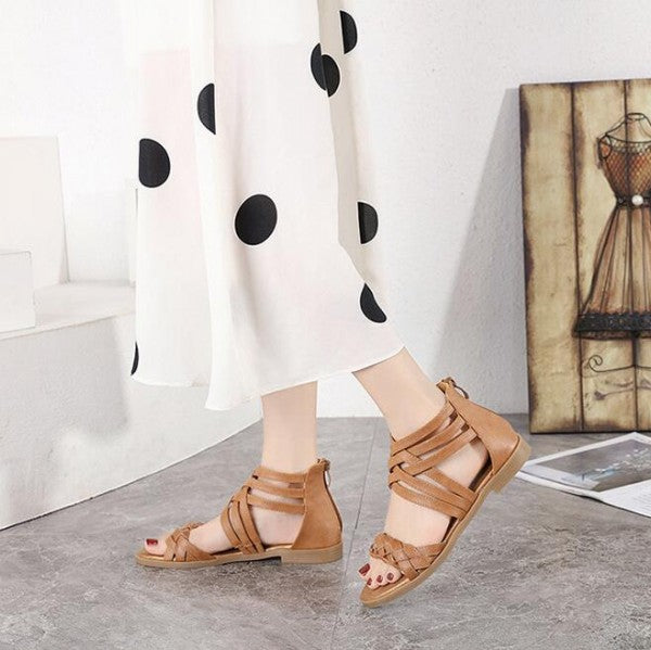 Braided strap flat deals heel boots