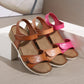 Leather Cork Wedge Sandals With Ankle Strap