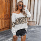 Leopard Print Long Sleeve V-neck Sweater