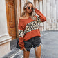 Leopard Print Long Sleeve V-neck Sweater