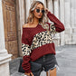 Leopard Print Long Sleeve V-neck Sweater
