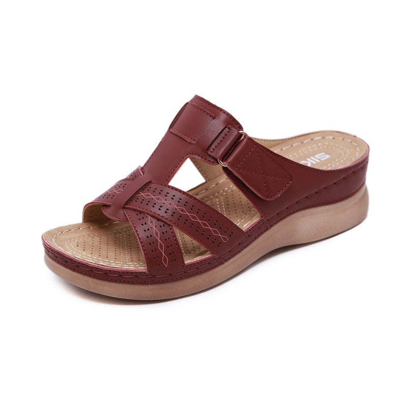 Lightweight Comfy Wedge Sandals Burgundy