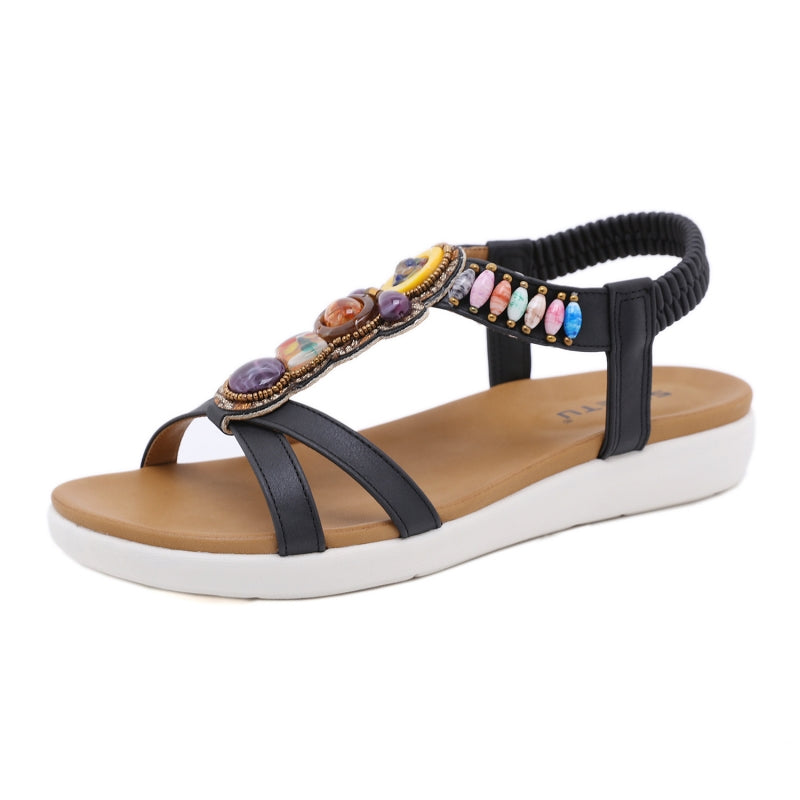 Open Toe Beaded Colorful Flat Sandals