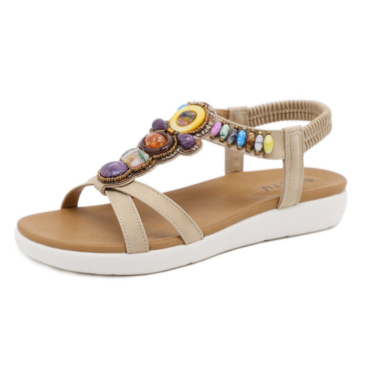 Open Toe Beaded Colorful Flat Sandals