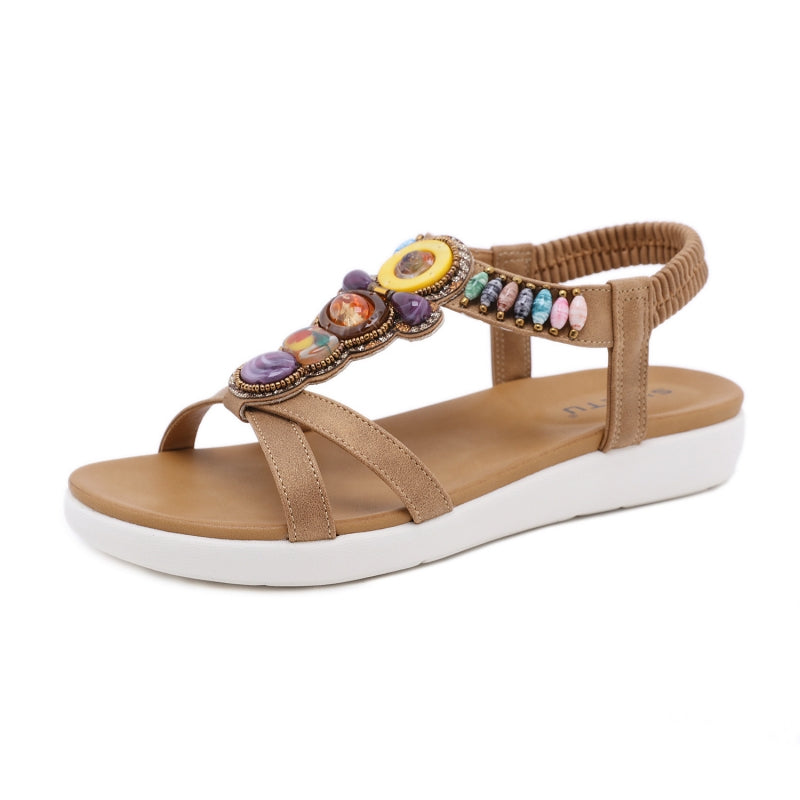 Open Toe Beaded Colorful Flat Sandals