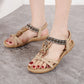 Open Toe Beaded Slingback Flat Sandals