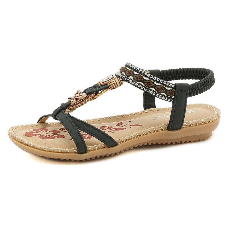 Open Toe Beaded Slingback Flat Sandals