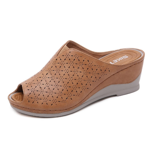 Peep Toe Perforated Wedge Sandals for Bunions