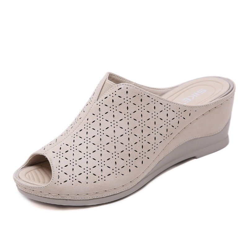 Peep Toe Perforated Wedge Sandals for Bunions