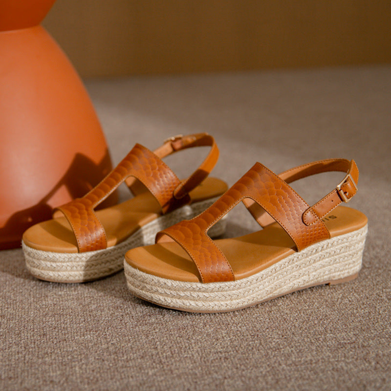 Platform Straw Sandals With Arch Support