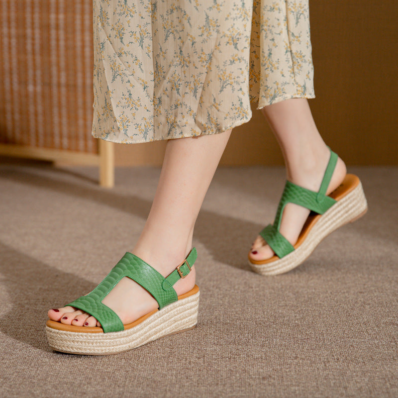 Platform Straw Sandals With Arch Support