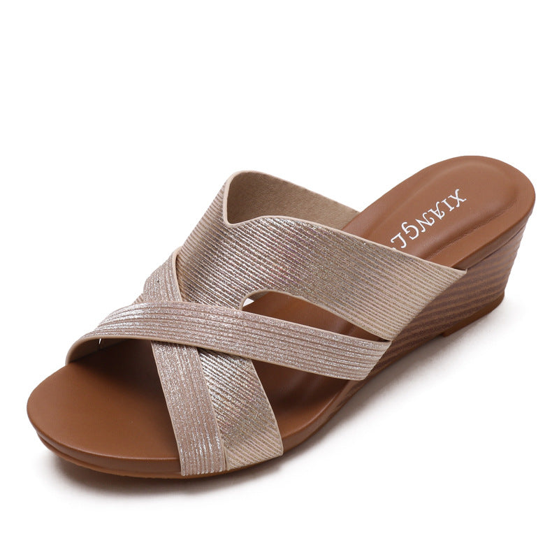 Platform Wedge Peep-Toe Cross Sandals